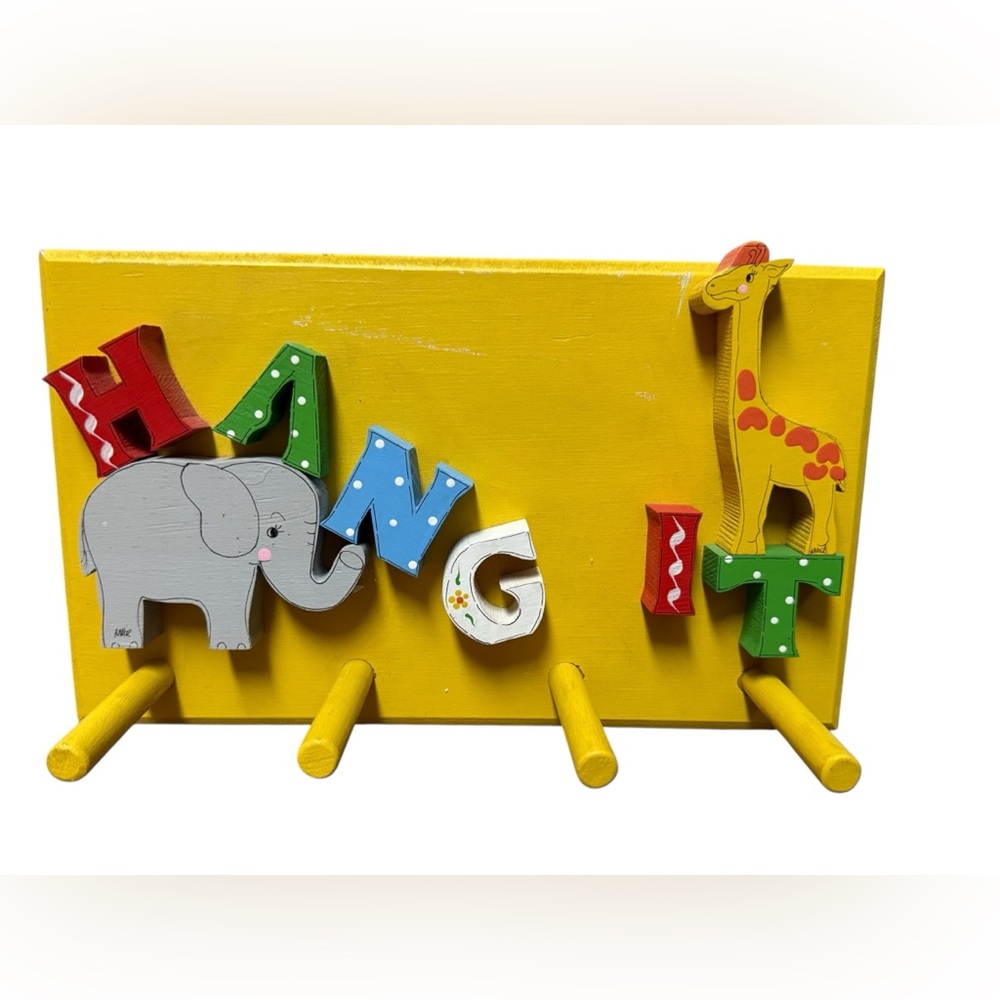 Vintage Kids Baby Wooden Coat Rack Hooks “Hang It”